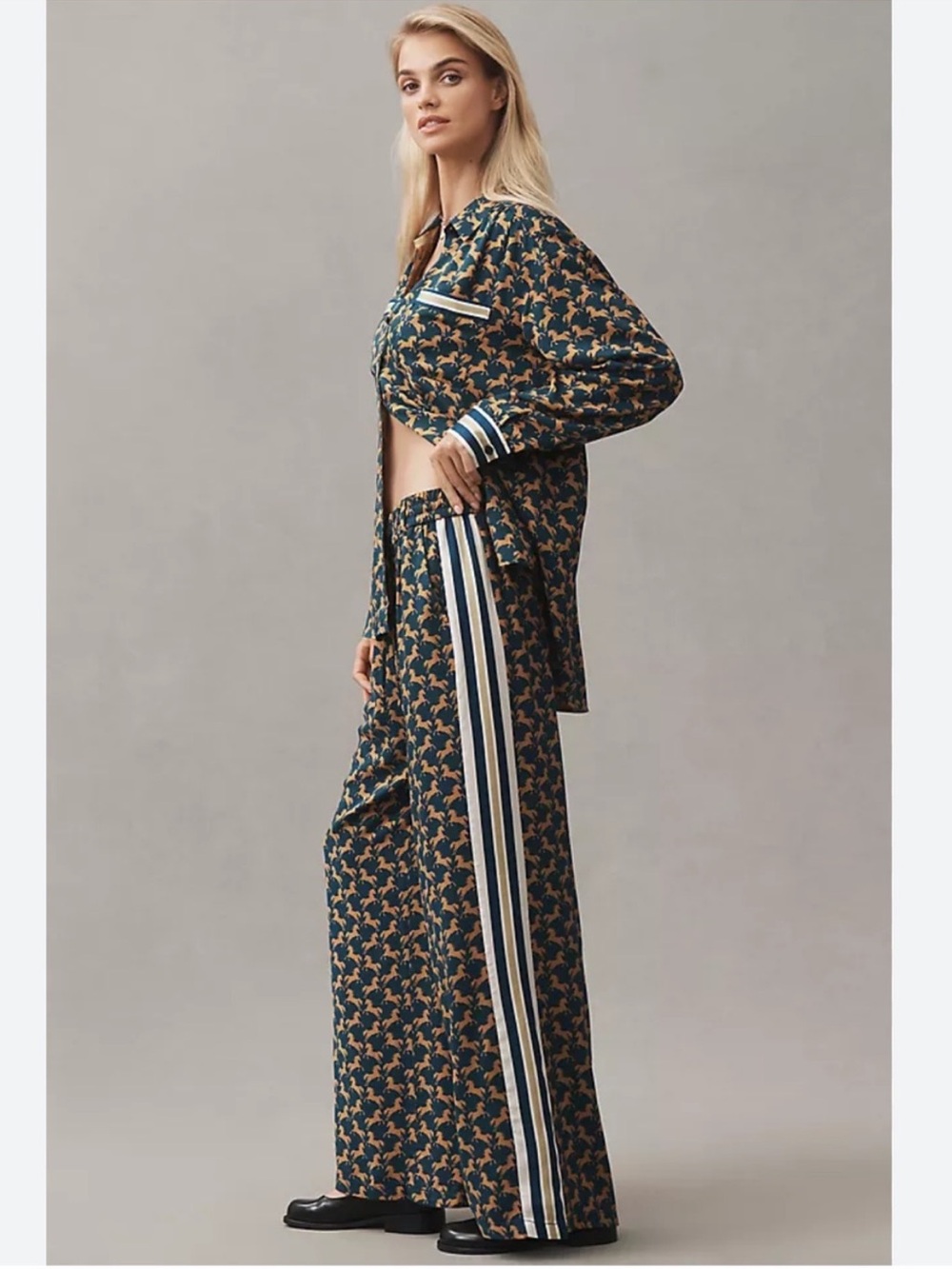 Anthropologie The Brooklin Tie Front Printed Pull On Pants Horse Pony Sz M